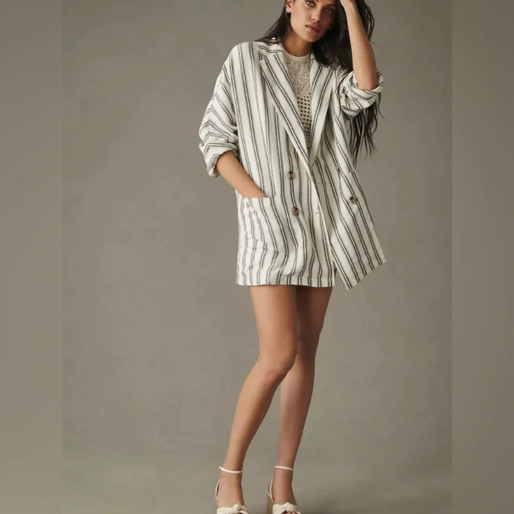 Anthropologie Pilcro Oversized Slouch Blazer in Black & White Stripe - Picture 1 of 5